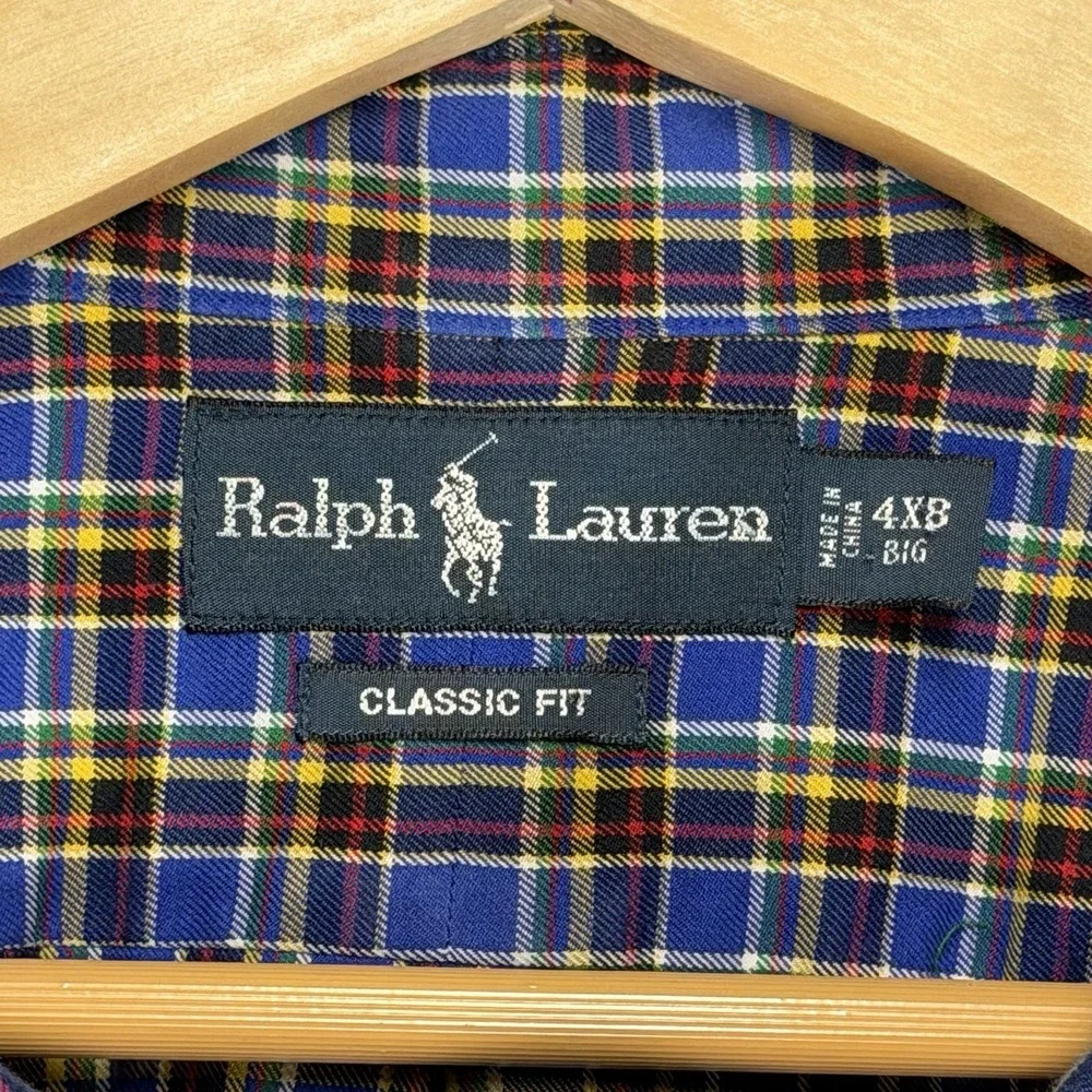 Ralph Lauren Shirt Mens 4XB Classic Fit Multicolor Plaid 100% Cotton Pony Preppy